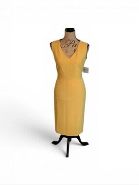 Kasper Yellow V-Neck Midi Dress